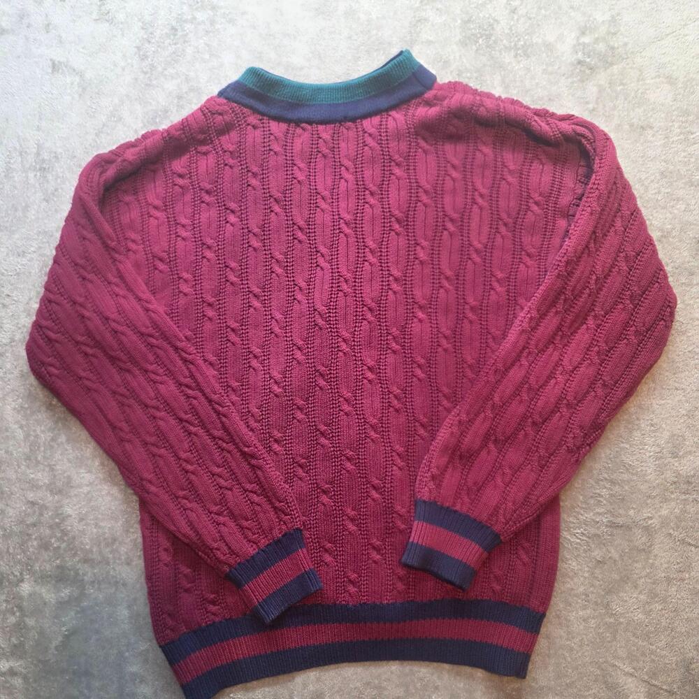 Gant Sweater Mens L Red Cable Knit V-Neck Button Front Cardigan Hand Framed - Picture 9 of 9